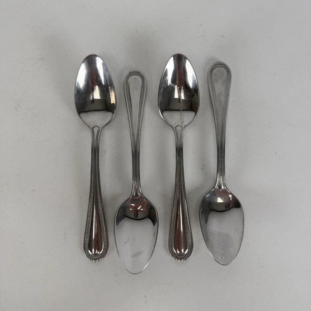 Oneida COUNTESS Stainless Table Spoon Glossy Beaded Silverware Flatware Set 4